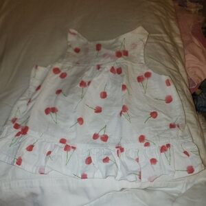 Sz 12-18 Months White Cherry Print Ruffle Cotton Tank Top